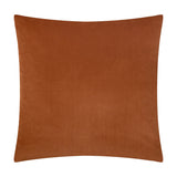 Savoy Stripe Polyester Velvet Cushion in brick orange, 50 x 50cm square with a plain smooth velvet reverse, shown on a white background.