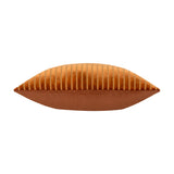 Savoy Stripe Polyester Velvet Cushion in Brick, shown edge-on to reveal its ridged, striped velvet front and plain smooth velvet reverse, against a white background.