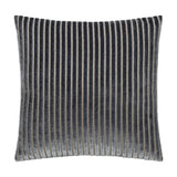 Savoy Stripe square cushion in charcoal grey velvet with cut-pile stripes and fine metallic thread channels, shown on a white background.