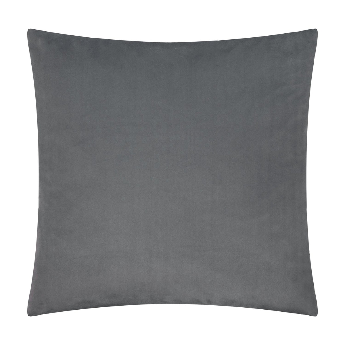 Savoy Stripe square cushion in charcoal grey polyester velvet with a plain reverse, shown against a white background.