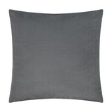 Savoy Stripe square cushion in charcoal grey polyester velvet with a plain reverse, shown against a white background.