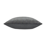 Savoy Stripe Polyester Velvet Cushion in charcoal, shown edge-on to reveal its plump square shape with ribbed velvet pile and fine metallic thread stripes, plain solid back, on a white background.