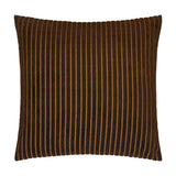 Savoy Stripe Polyester Velvet Cushion in chocolate brown, a square cut-velvet cushion with fine raised amber-toned vertical stripes, shown on a plain white background.