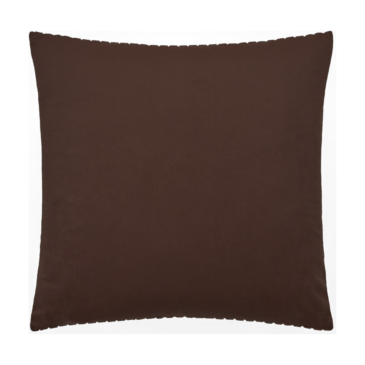 Savoy Stripe Polyester Velvet Cushion in Chocolate, a 50 x 50cm square cushion with a plain brown velvet reverse, edge piping, and concealed zip closure, shown on a white background.
