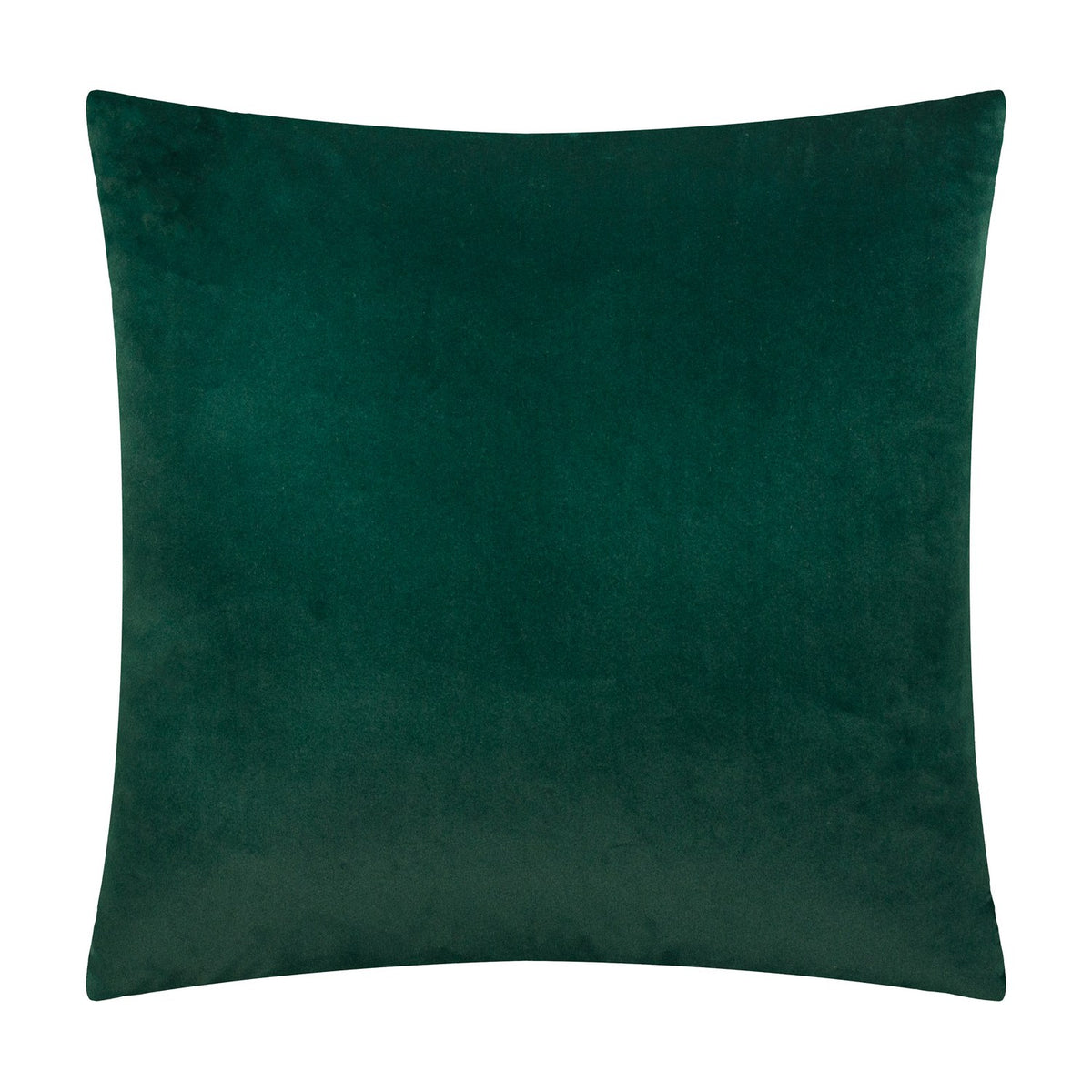 Savoy Stripe square velvet cushion in deep emerald green with a plain, subtly shimmering pile front, shown against a white background.