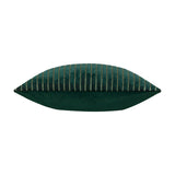 Savoy Stripe Polyester Velvet Cushion in emerald green, shown edge-on to reveal its plump square shape, ribbed striped velvet front and plain velvet back, on a white background.