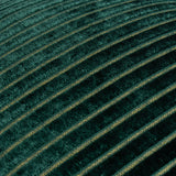 Close-up of the Savoy Stripe cushion in emerald green, showing cut velvet ridges with a subtle gold-green shimmer along the raised stripes.