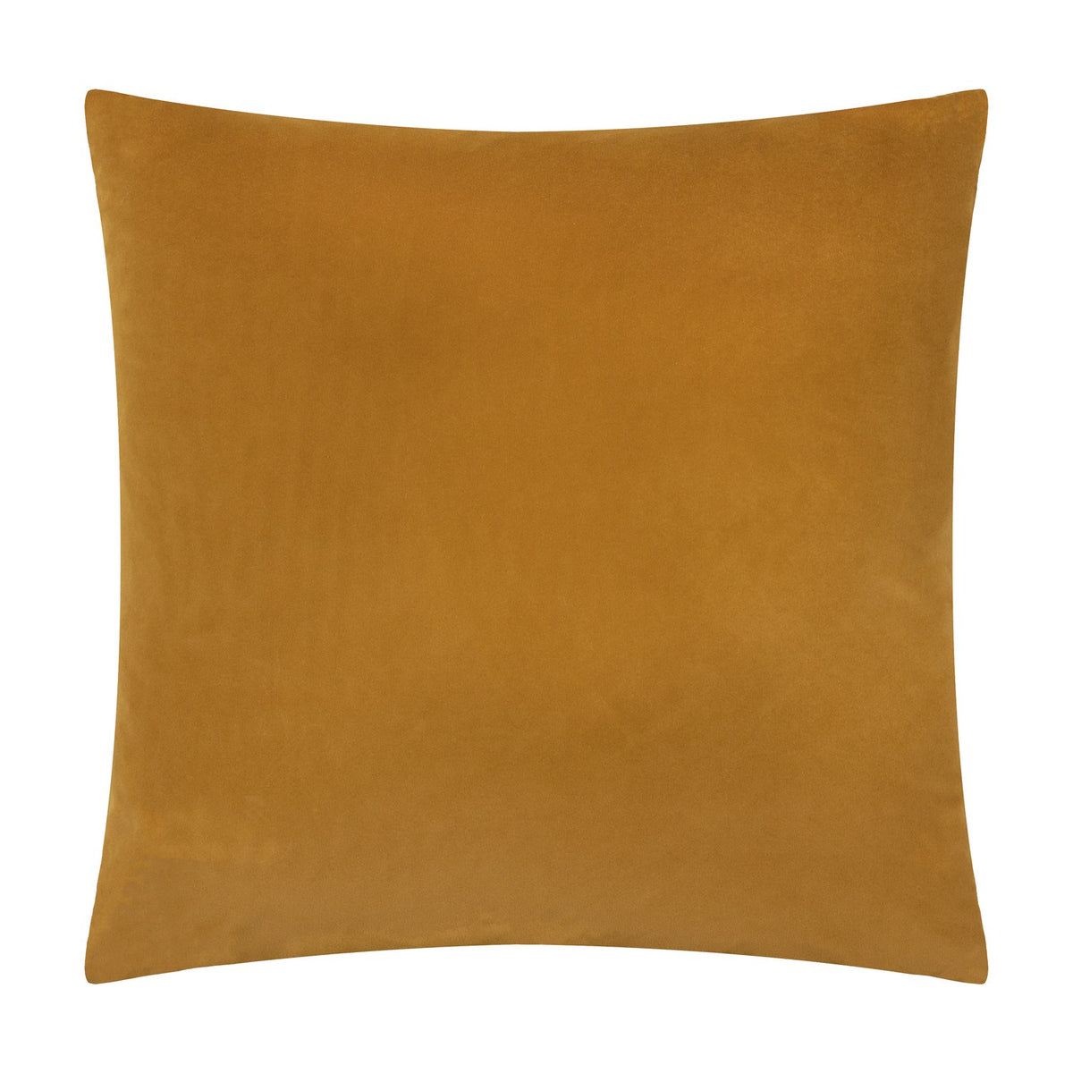 Savoy Stripe polyester velvet cushion in deep gold, 50 x 50cm square shown plain-backed against a white background.
