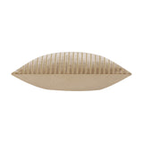 Savoy Stripe Polyester Velvet Cushion in mink, shown side-on to reveal its plump, boxed profile with cut-stripe velvet pile on top and a plain beige base, set against a white background.