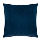 Savoy Stripe velvet cushion in navy, shown reverse side with plain smooth velvet finish and square shape, photographed on a plain white background.
