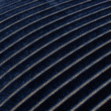 Close-up of the Savoy Stripe Polyester Velvet Cushion in navy, showing raised diagonal stripes in a contrasting yarn against a deep navy velvet pile.