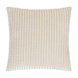 Savoy Stripe Polyester Velvet Cushion in oyster cream, 50 x 50cm square with raised vertical rib texture and subtle gold shimmer, shown on a plain white background.