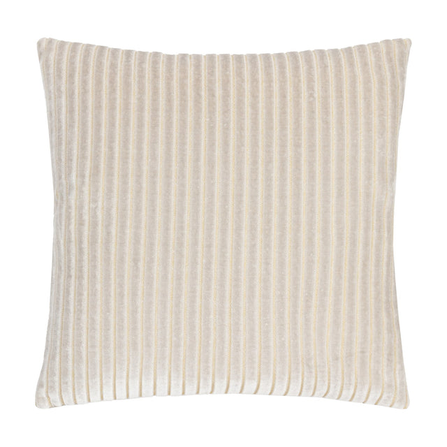 Savoy Stripe Polyester Velvet Cushion in oyster cream, 50 x 50cm square with raised vertical rib texture and subtle gold shimmer, shown on a plain white background.