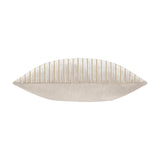 Savoy Stripe polyester velvet cushion in oyster cream, shown side-on with a ribbed striped velvet front and smooth velvet reverse, on a white background.