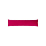 Shut The Front Door Jungle Velvet Draught Excluder in fuchsia, a long bolster-shaped cushion in plain pink velvet fabric, shown on a white background.