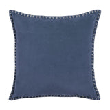 Stitch Plain Velvet Cushion in Bluebell blue, square with hand-worked ecru blanket stitch edging, shown on a plain white background.