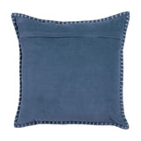 Stitch Plain Velvet Cushion in Bluebell blue, 50 x 50cm, showing the reverse with concealed opening and pale ecru blanket stitch edging on plain background.