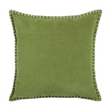 Stitch Plain Velvet Cushion in grass green, square 50 x 50cm scatter cushion with dense velvet pile and blanket stitch edging in pale contrast thread, shown on a plain white background.