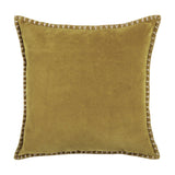 Stitch Plain Velvet Cushion in mustard yellow, square with smooth velvet face and contrast blanket stitch edging in pale thread, shown on a plain white background.