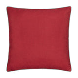 Strawberry Thief Floral Polyester Cushion in Berry, plain red square cushion with light blue-grey piped edge, shown against a plain white background.