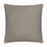 Plain grey square cushion cover with piped mustard-yellow edging, shown against a plain white background, reverse side view of the Strawberry Thief Floral Polyester Cushion in Biscuit.