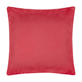 Square cushion in plain coral polyester with matching piped edge trim, shown from the reverse side against a plain white background.