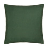 Strawberry Thief Floral Polyester Cushion in Forest Green, plain square design with pale piped edge trim, shown reverse side on a white background.