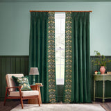 Strawberry Thief Velvet Pencil Pleat Curtains - Forest Green