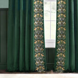 Strawberry Thief Velvet Pencil Pleat Curtains - Forest Green