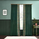 Strawberry Thief Velvet Pencil Pleat Curtains - Forest Green