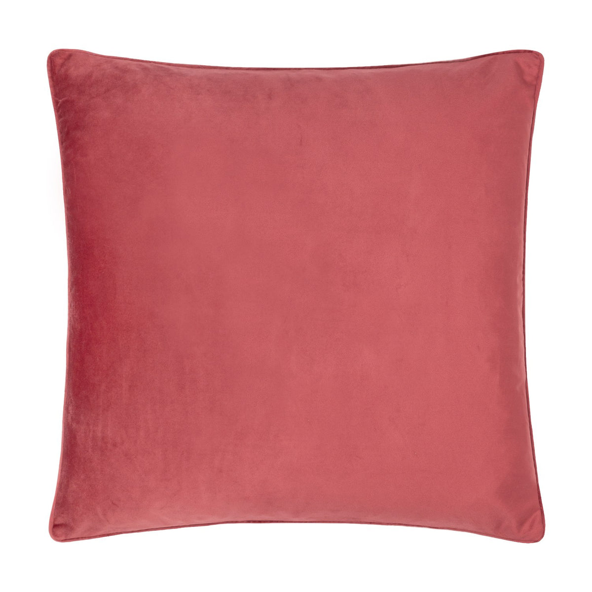 Square Strawberry Thief Jacquard Velvet Cushion in berry red velvet with a plain, softly textured front and piped edge, shown against a white background.