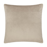 Square velvet cushion in the Strawberry Thief Jacquard design, shown here in a plain beige tone with a piped edge, photographed against a white background.
