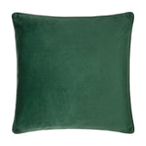 Square velvet cushion in forest green with a plain reverse side and self-coloured piped edge trim, shown against a white background.