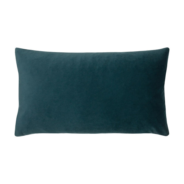 Sunningdale rectangular cushion in kingfisher teal velvet with a plain dense pile, shown against a plain white background.
