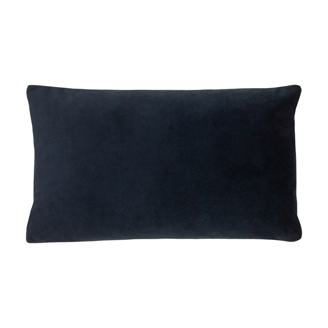 Sunningdale Plain Velvet Cushion in midnight blue, rectangular bolster shape with plain velvet pile, shown on a white background.
