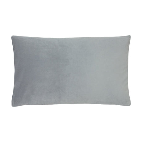 Sunningdale rectangular cushion in pale platinum grey velvet with a short, dense pile, plain design, shown on a white background.