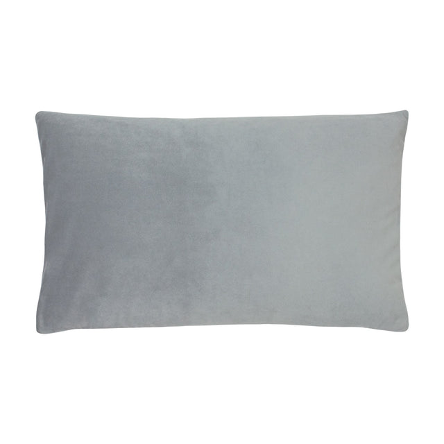 Sunningdale rectangular cushion in pale platinum grey velvet with a short, dense pile, plain design, shown on a white background.