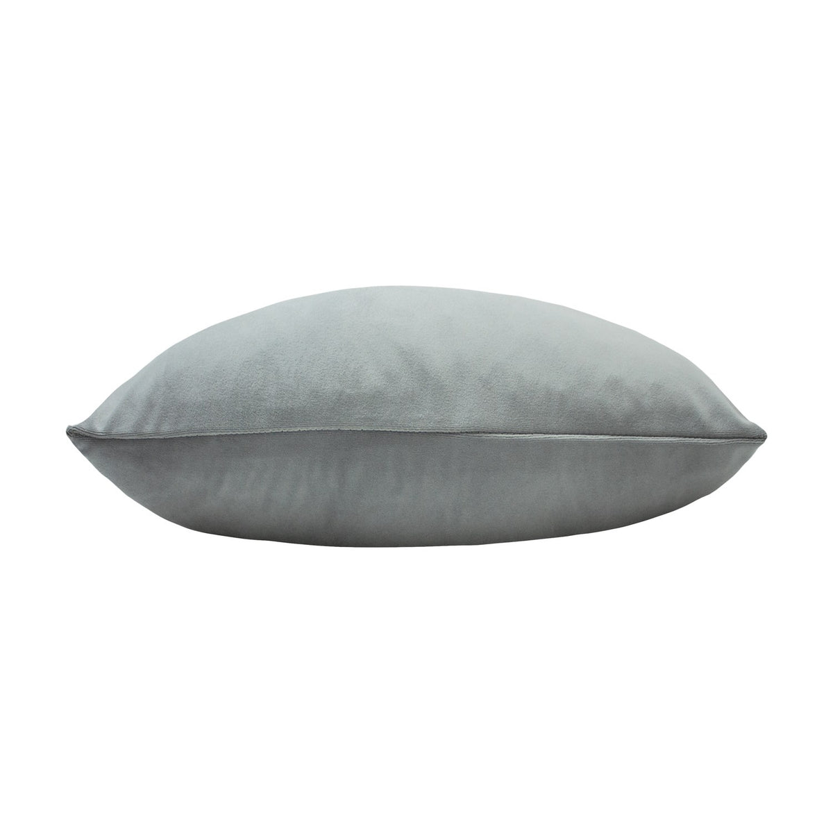 Sunningdale rectangular cushion in platinum grey velvet with short dense pile, shown side-on against a plain white background.