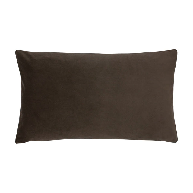 Sunningdale Plain Velvet Cushion in truffle brown, a rectangular 30 x 50cm bolster-shaped cushion with a smooth velvet cover, shown on a plain white background.