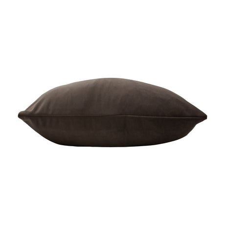Sunningdale Plain Velvet Cushion in truffle brown, a rectangular bolster shape with a smooth velvet cover, shown side-on against a plain white background.