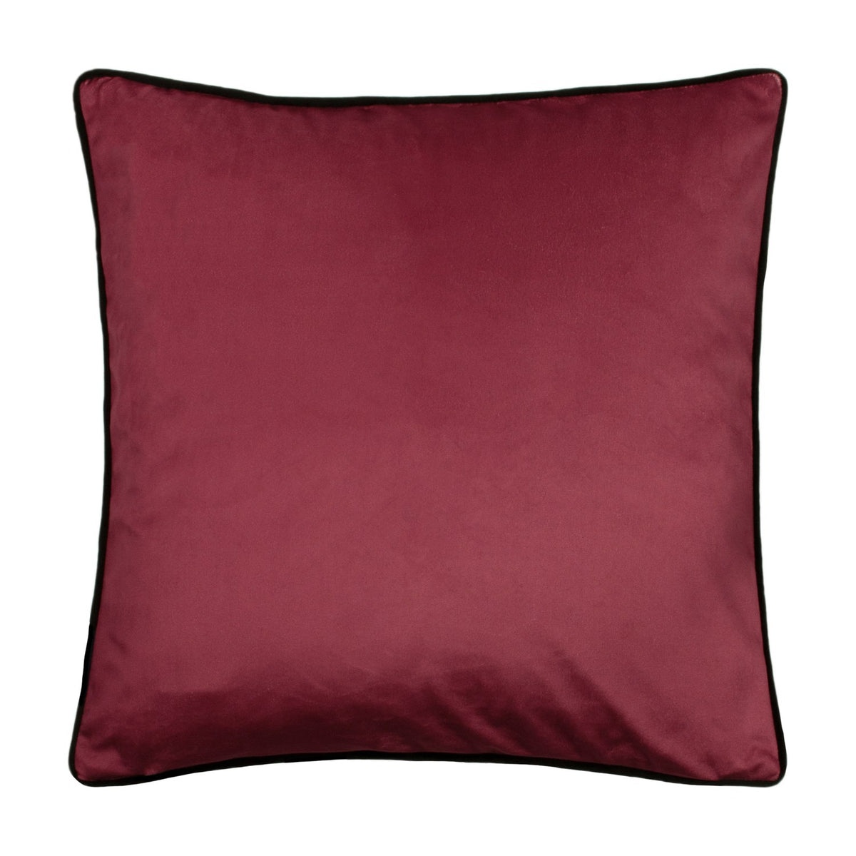 Reverse side of the Tropica Cheetah Animal Velvet Cushion, showing a plain deep red velvet finish with dark piped edging on a white background.