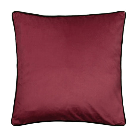Reverse side of the Tropica Cheetah Animal Velvet Cushion, showing a plain deep red velvet finish with dark piped edging on a white background.