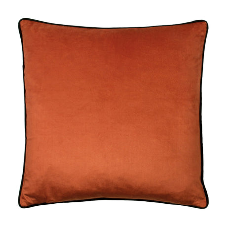 Tropica Cheetah Animal Velvet Cushion showing the plain rust-orange reverse side with black piped edging, square shape, on a white background.