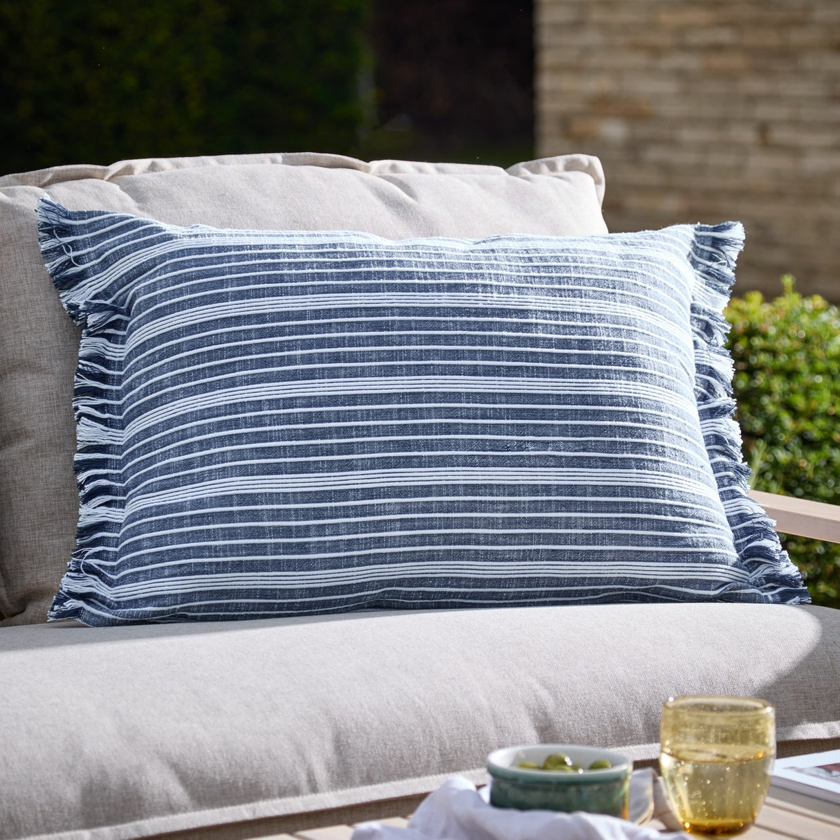 Tide Striped Cotton Cushion - Navy