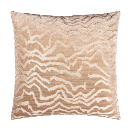 Tierra Abstract Velvet Cushion in taupe, square with a cut-velvet zigzag pattern rising across a plain velvet ground, shown against a white background.