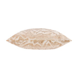 Tierra Abstract Velvet Cushion in taupe, shown side-on to reveal its plump shape and raised wavy pattern on plain velvet, against a white background.