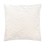 Tierra Abstract Velvet Cushion in white, square with cut-velvet chevron pattern creating raised ridges and sheen, shown on a plain white background.