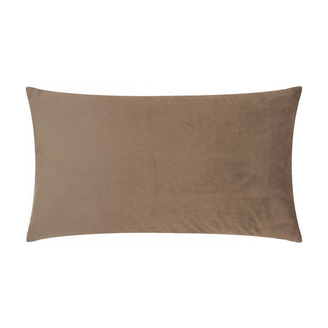 Rectangular lumbar cushion in solid taupe-brown velvet, plain reverse side shown against a white background.