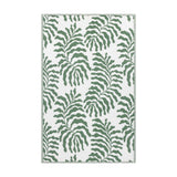 Tocorico Jacquard Jungle Rug in green and white, rectangular with a leaf pattern and striped border, shown on a plain white background.
