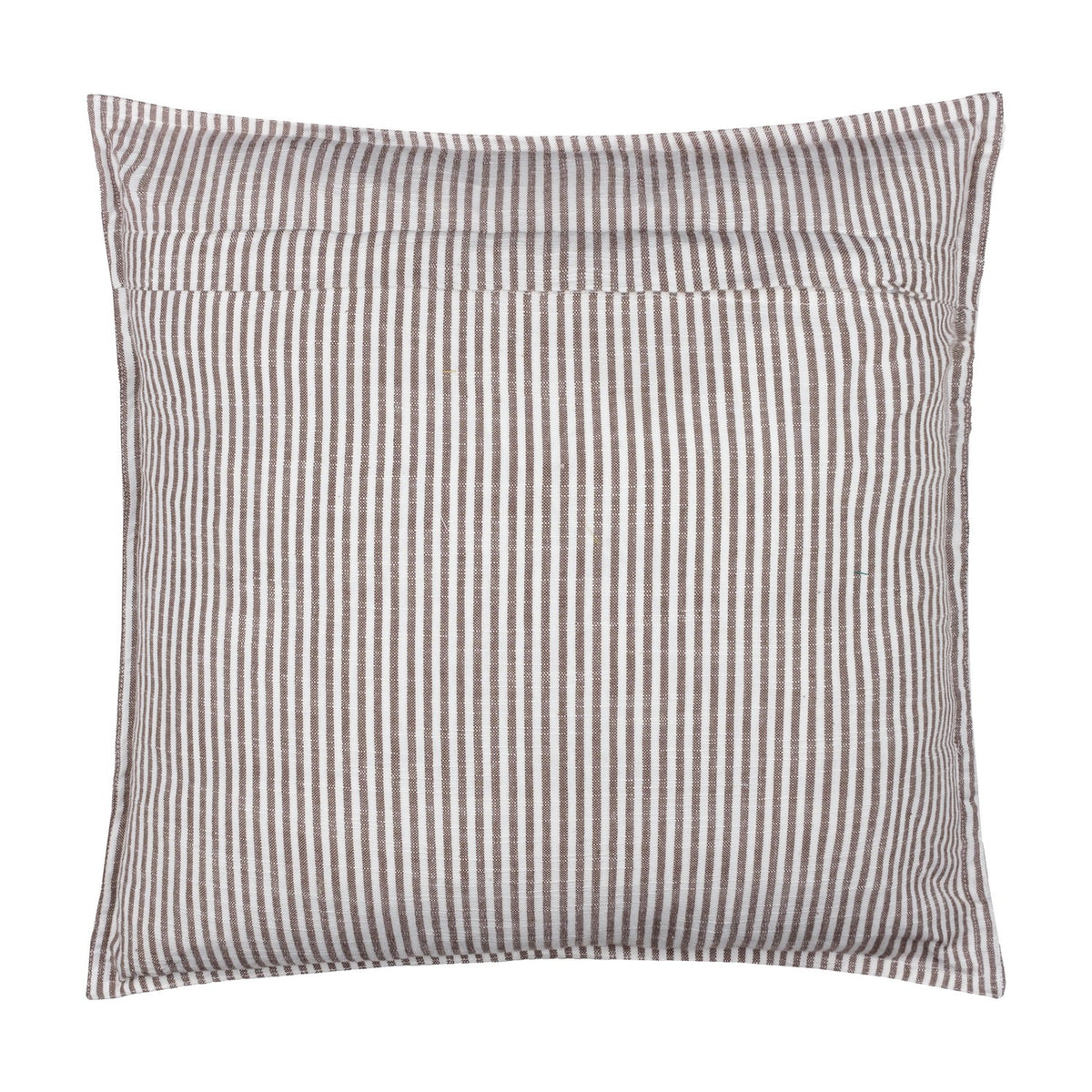 Truro Striped Cotton Cushion in chocolate brown and off-white, 45 x 45cm square with narrow woven stripes and rear zip opening, shown on a plain white background.